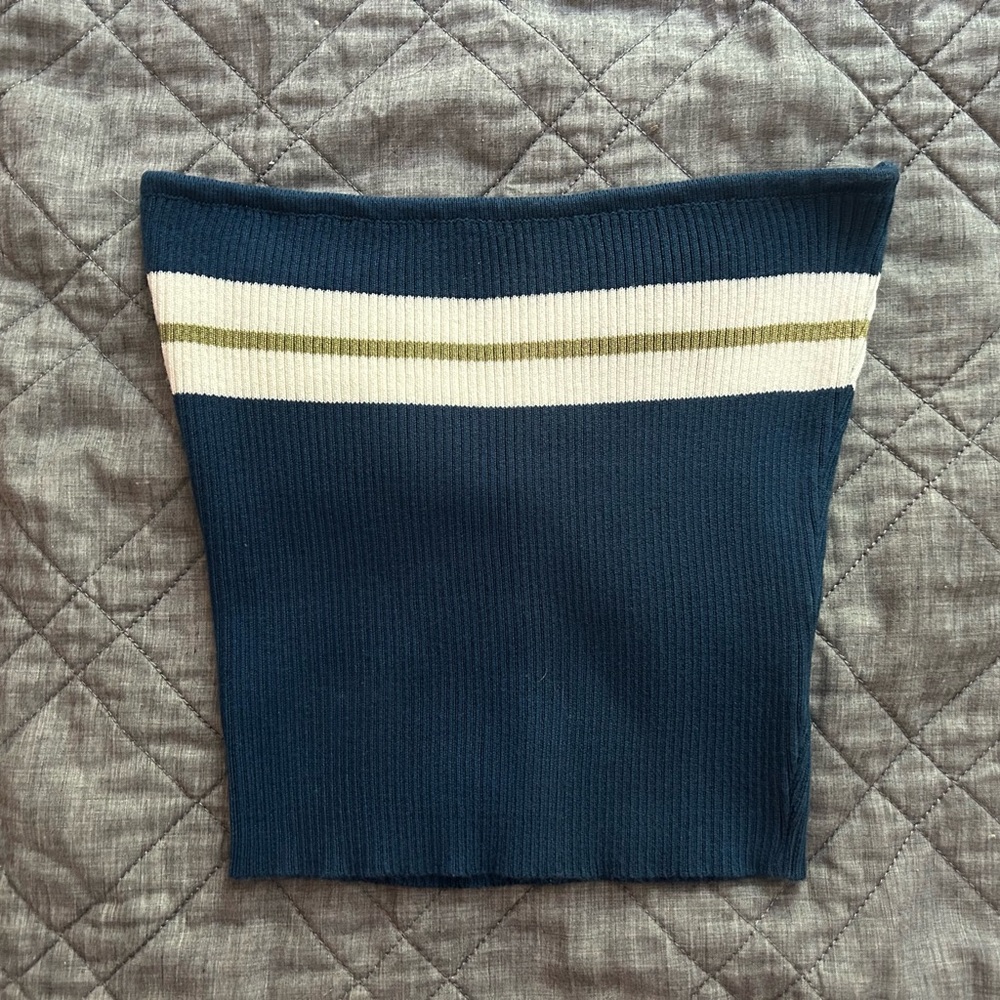 Ribbed Strapless Tube Top with Contrast Stripes